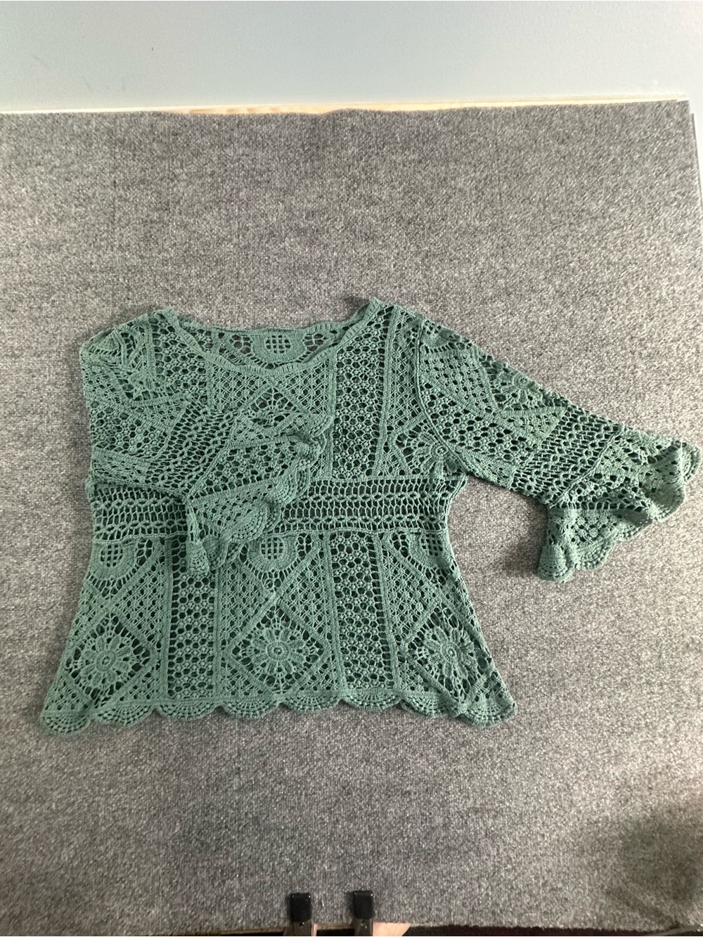 Crochet Bell Sleeve Tunic Top in Sage Green